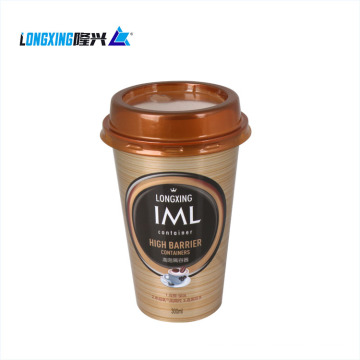 Inyección en la etiqueta del molde IML Take A Microondable 350 ml Jugo desechable Coffee PP Taza de yogurt de plástico con paja de tapa